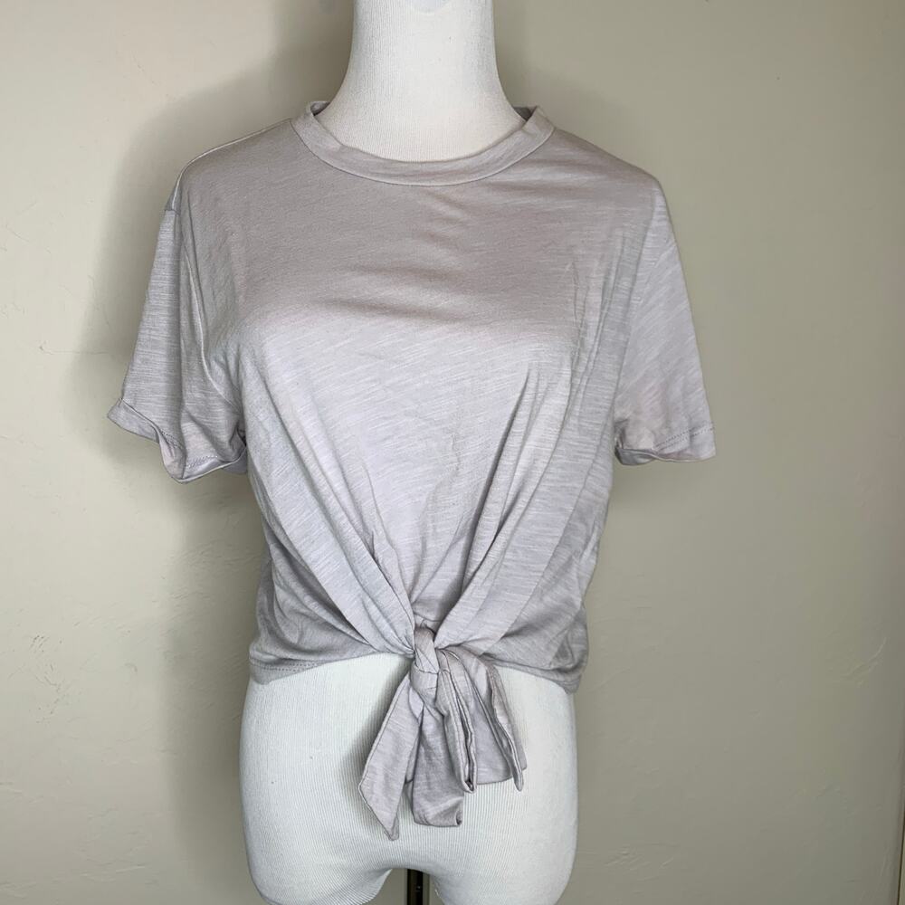 Gray Front Knot Cropped T Shirt Top Sz Medium